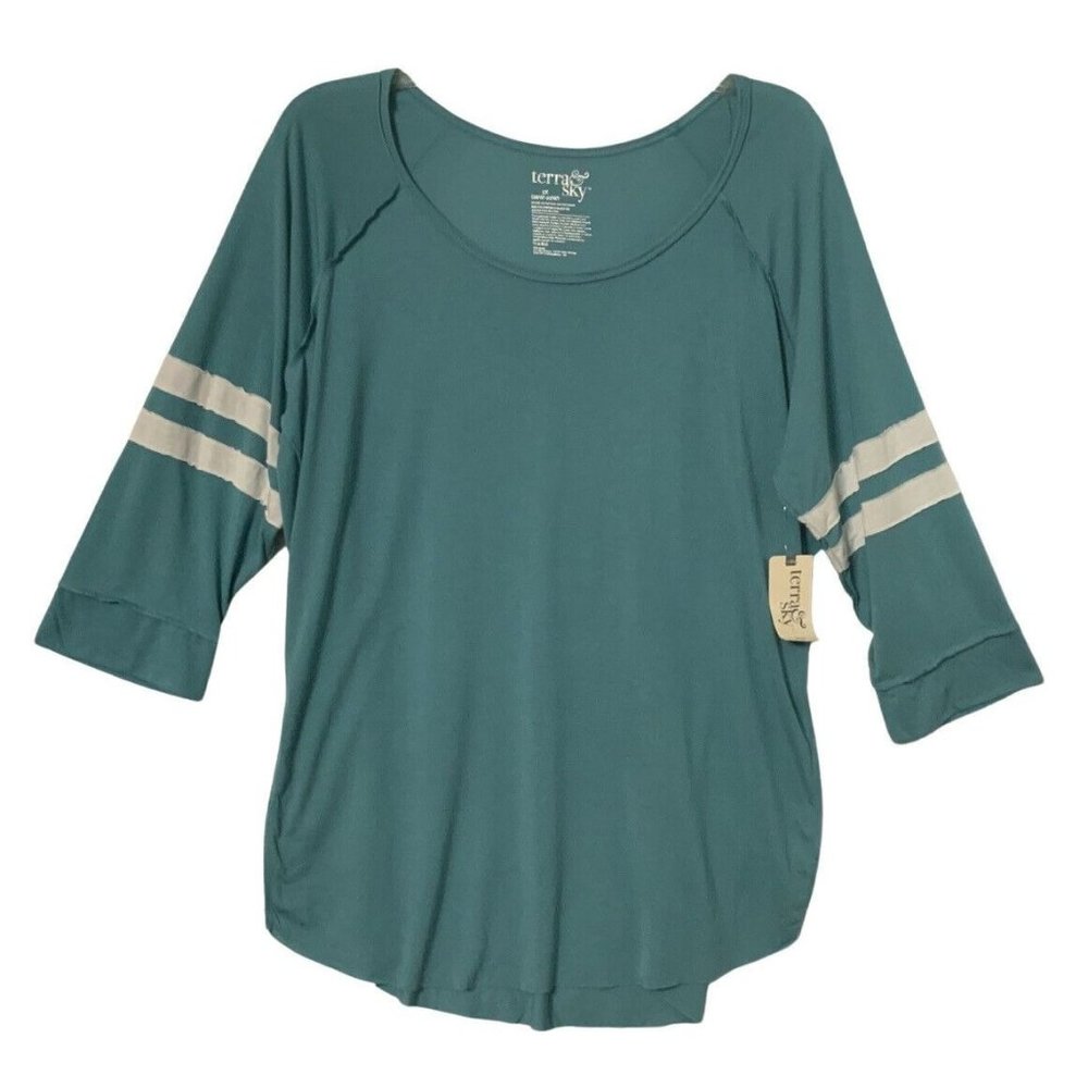 Terra & Sky Blouse Womens Plus Size 2X 20W 22W Blue Green White Scoop Neck Top S